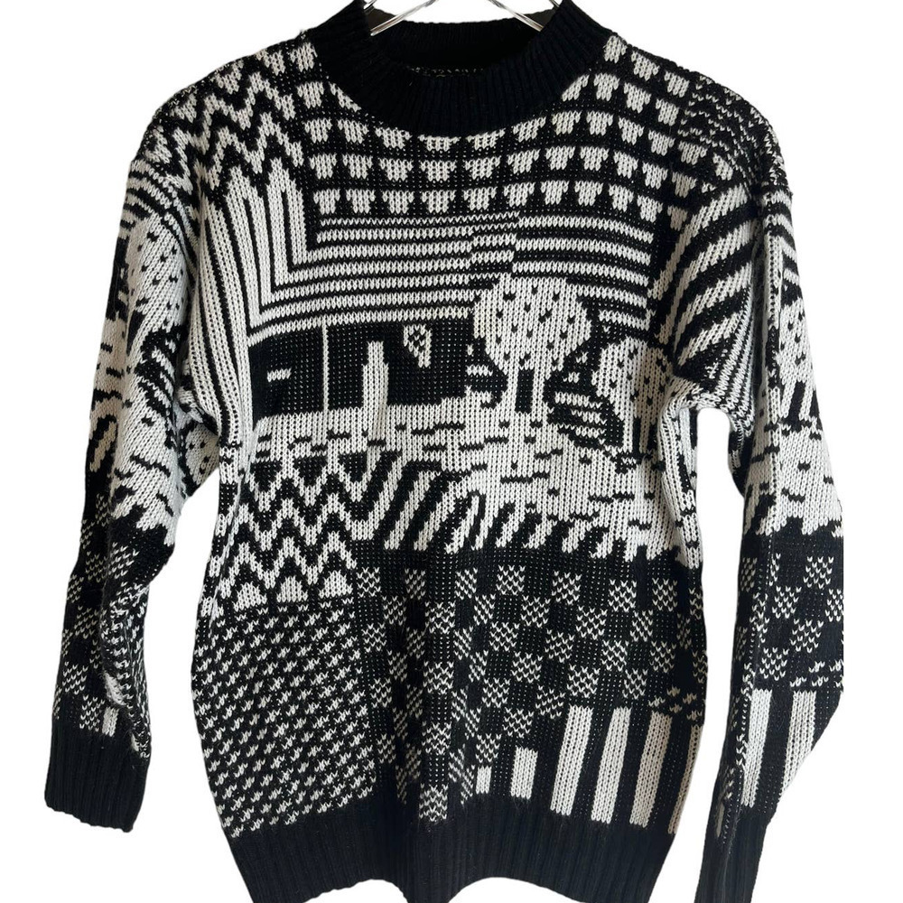 Vintage La Vista Made In USA Black & White 1980's Sweater